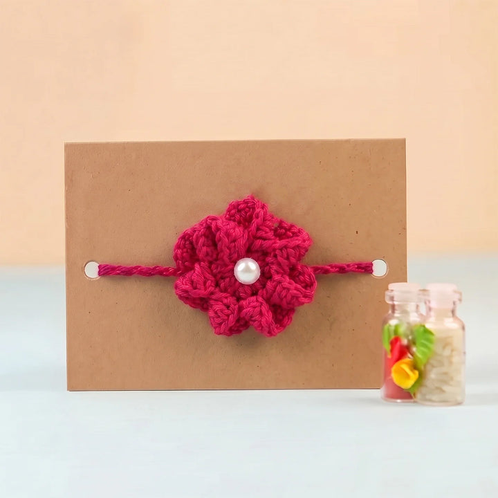 Handmade Crochet Daisy Knot Floral Rakhi With Roli Chawal For Bhaiya