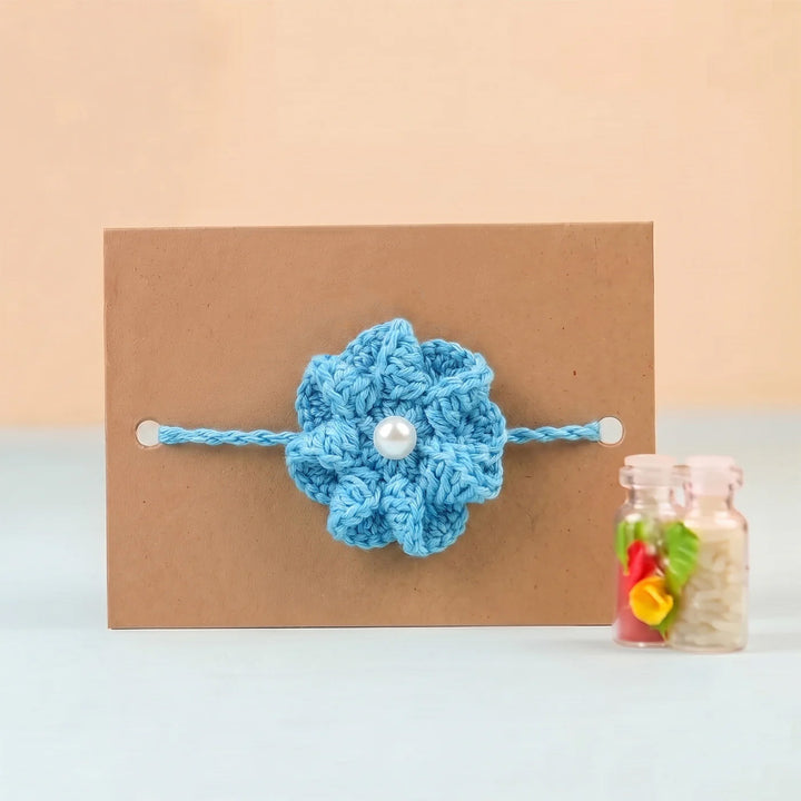 Handmade Crochet Daisy Knot Floral Rakhi With Roli Chawal For Bhaiya