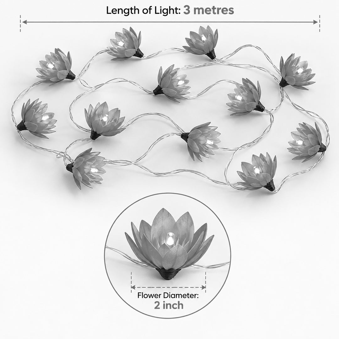 Handmade Water Lily Sholapith Flower LED Fairy Light For Festive Decor