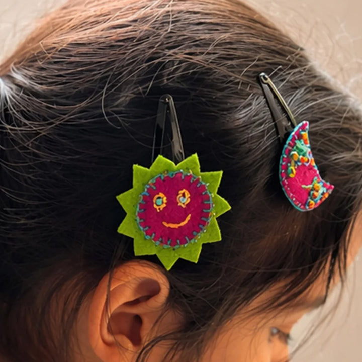 Handmade Pink Sun Moon Hair Clips | Set of 2
