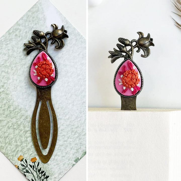 Hand Embroidered Flora Fluff Bronze Bookmark