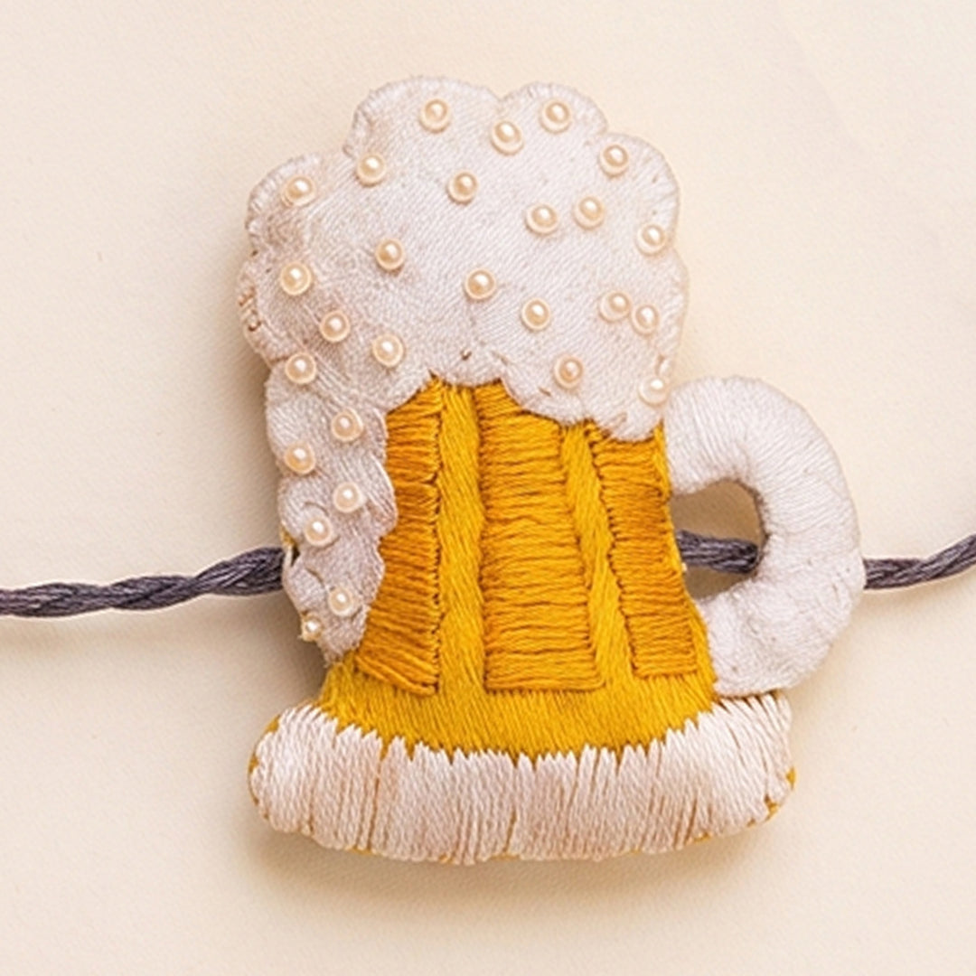 Hand Embroidered Beer Mug Rakhi With Keychain For Brother