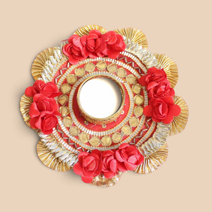Red Flower Handmade Fabric-Wrapped MDF Tealight Candle Holder For Festive Decor