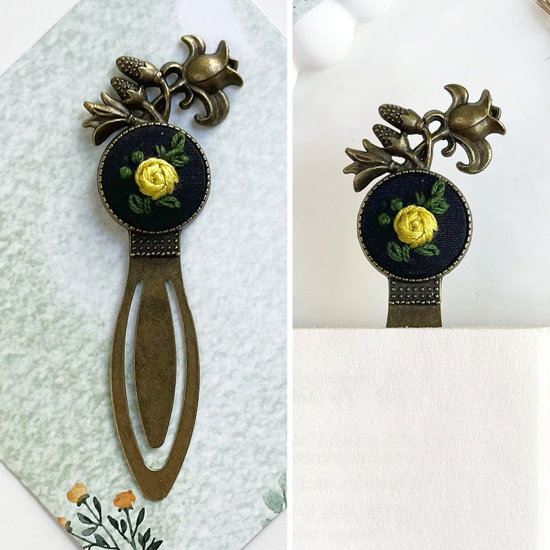 Hand Embroidered Rosa Lutea Bronze Bookmark