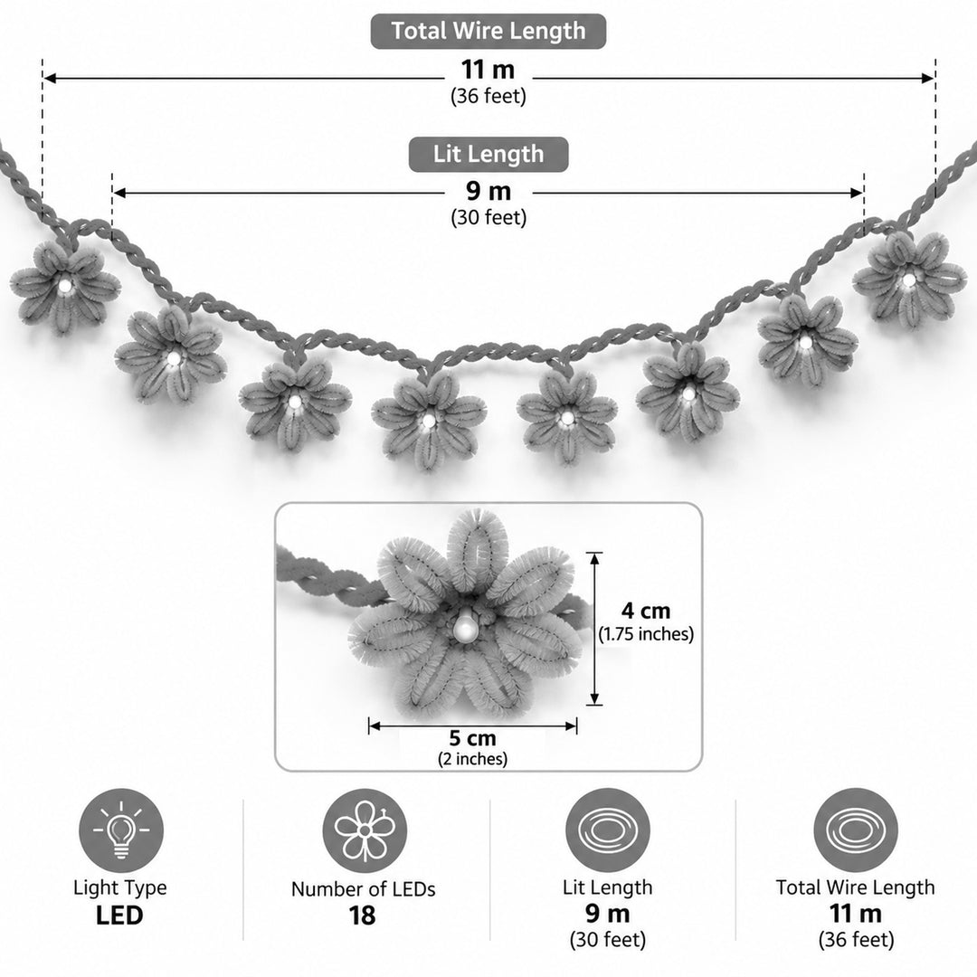 Handmade Phool Bai Velvet Flower LED Fairy Light For Festive Decor - Purple & Yellow