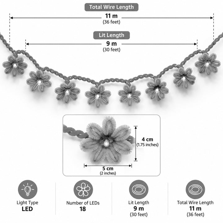 Handmade Phool Bai Velvet Flower LED Fairy Light For Festive Decor - Purple & Yellow