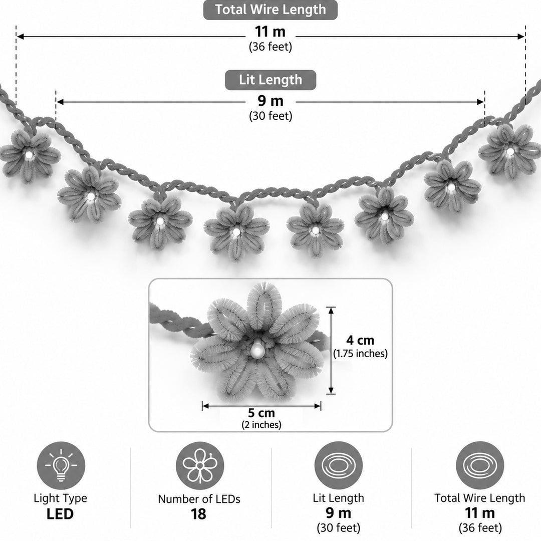 Handmade Phool Bai Velvet Flower LED Fairy Light For Festive Decor - Peach & Yellow