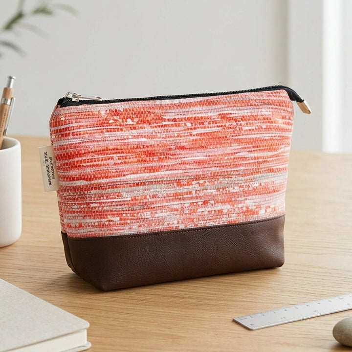 Orange and White Striped Upcycled Plastic Handcrafted Utility Pouch