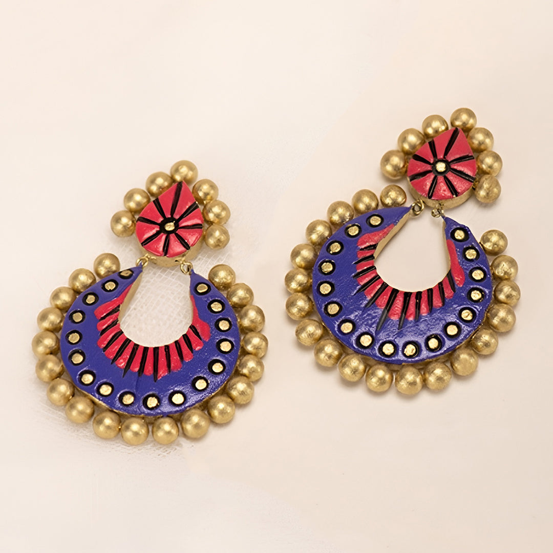 Handmade Pop Chandbali Terracotta Earrings