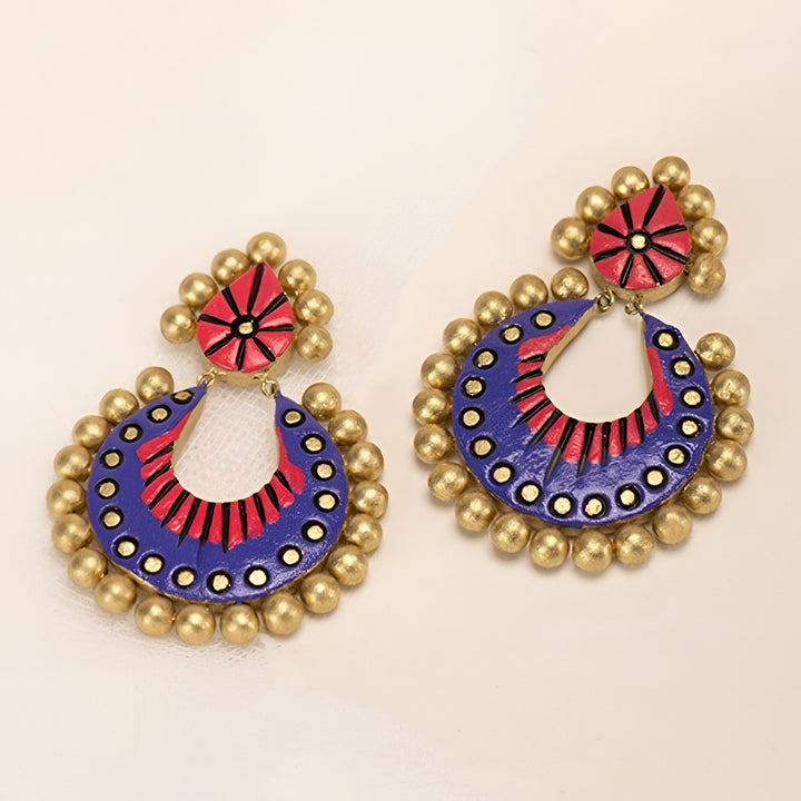 Handmade Pop Chandbali Terracotta Earrings