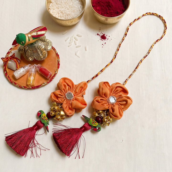 Handmade Moli Thread Couple Rakhi Lumba Set With Roli Chawal For Bhaiya Bhabhi