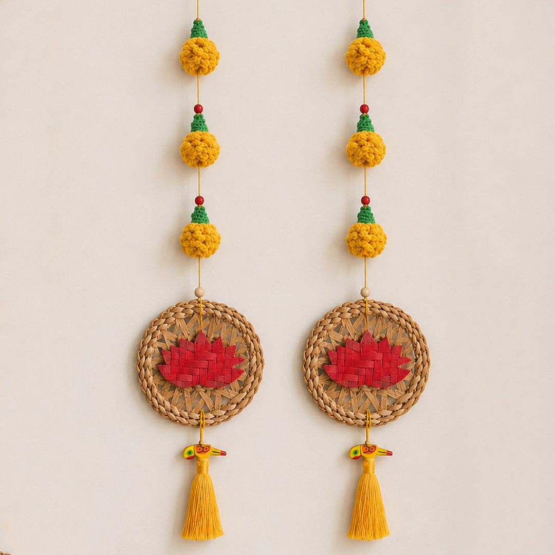 Set of 2 | "Marigold" Lotus Handcrafted Banana Leaf Wall Hanging For Festive Decor