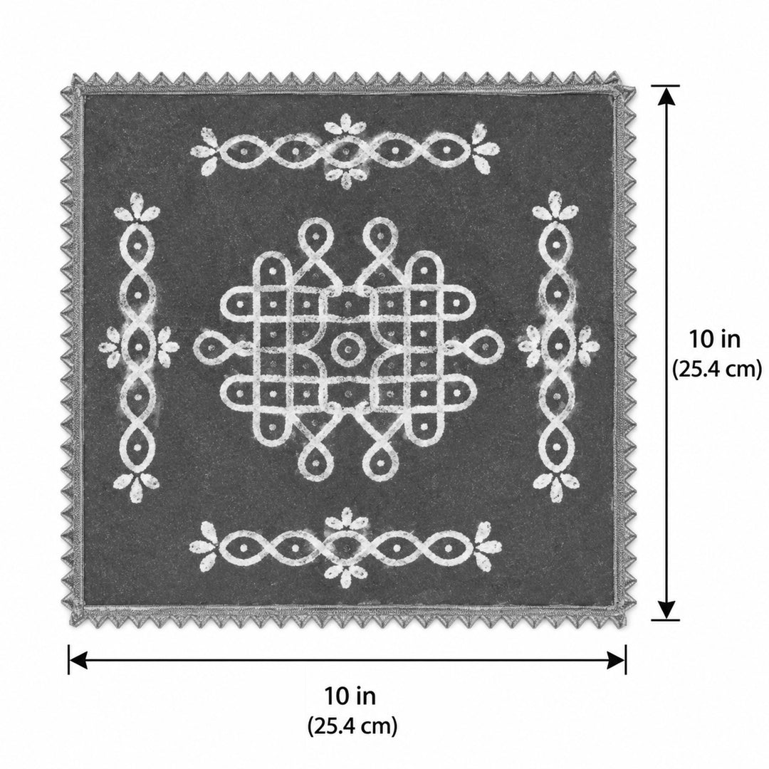 Kolam 10 Inch Reusable Hand-Painted Square Red Fabric Rangoli Mat for Festive Decor