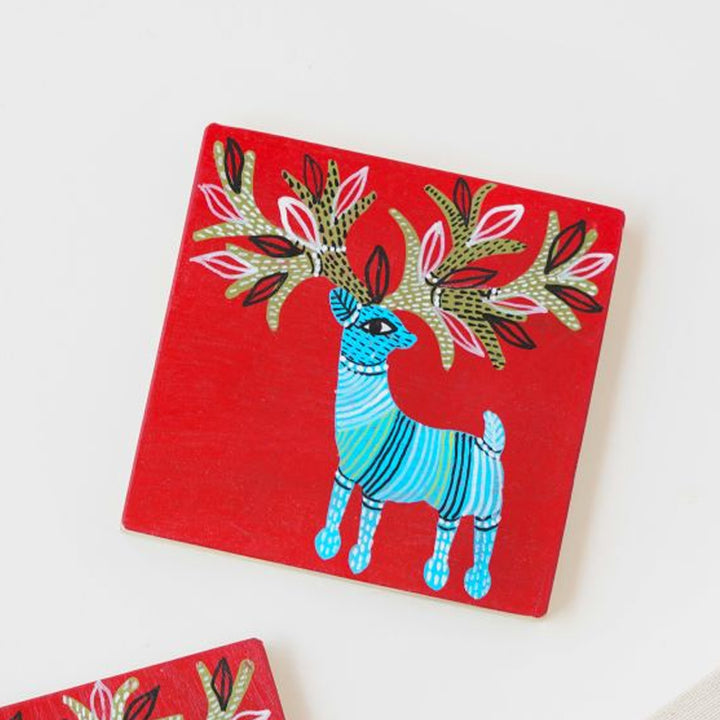 Handpainted Gond Art Wooden Coasters | Set of 2