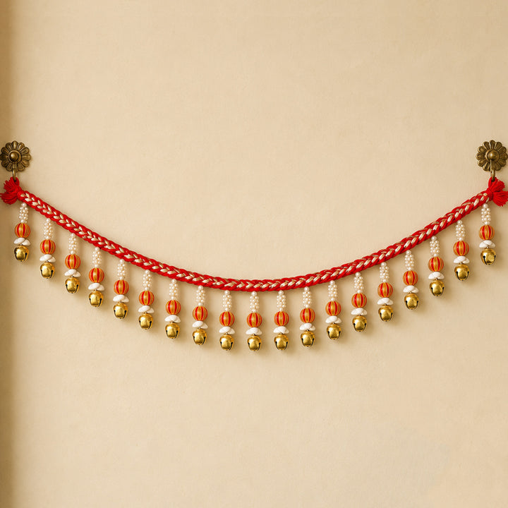 Handmade Mouli Thread & Wool Toran With Ghunghroo Bell Tassels For Festive Decor