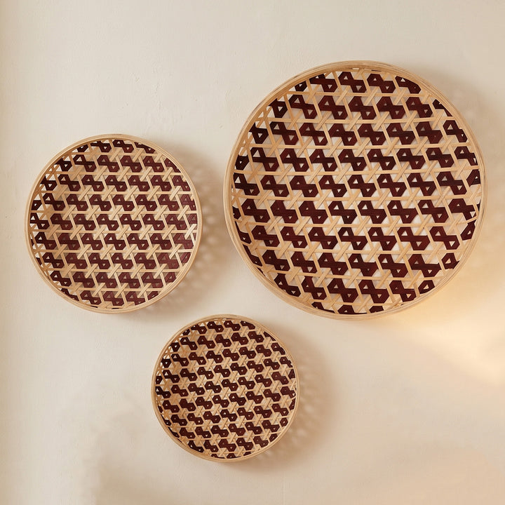 Set of 3 | "Zira" Handcrafted Woven Bamboo Wall Plate With Lacquered Finish For Festive Decor