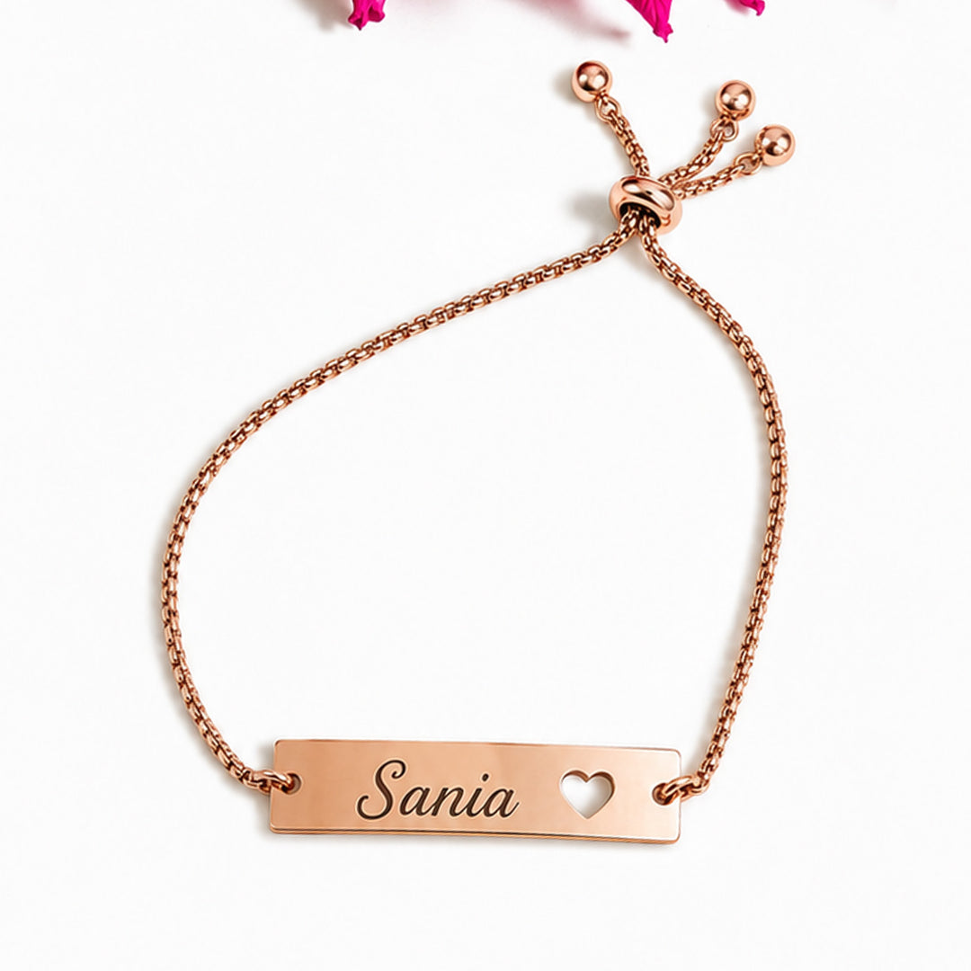 Personalized Adjustable Printed Heart Charm Bracelet Rakhi For Sister/Bhabhi