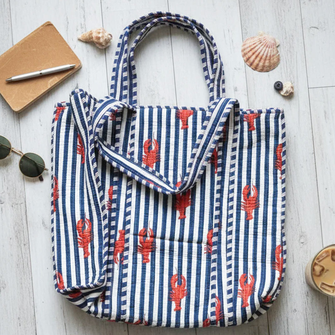 Handmade Lobster Stripe Cotton Tote Bag
