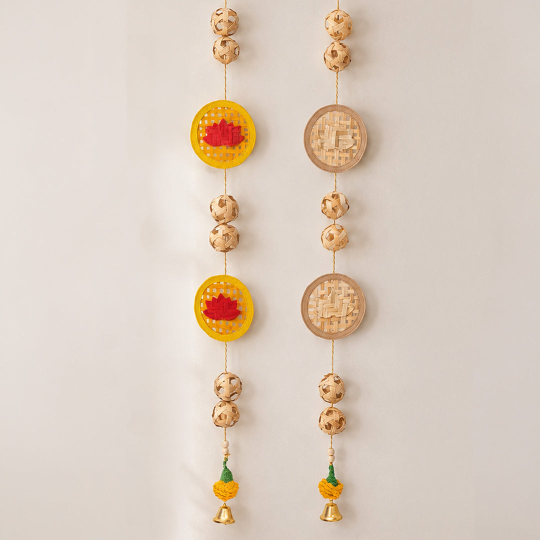 Set of 2 | "Neelkamal" Handcrafted Bamboo Lotus Wall Hanging For Festive Decor