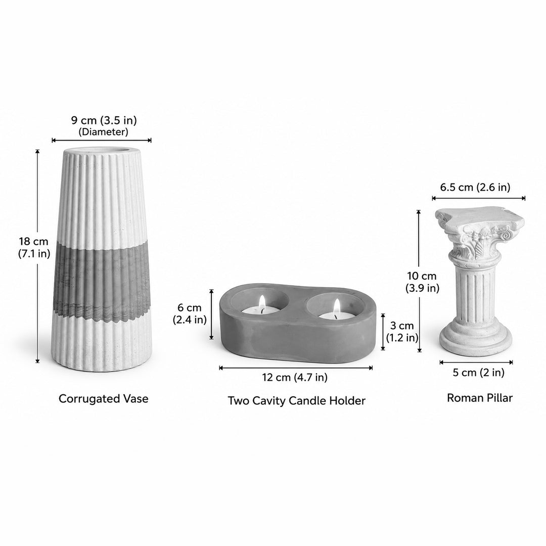 4 Pc | Handmade Concrete Ganesha, Roman Pillar & Vase Gift Hamper