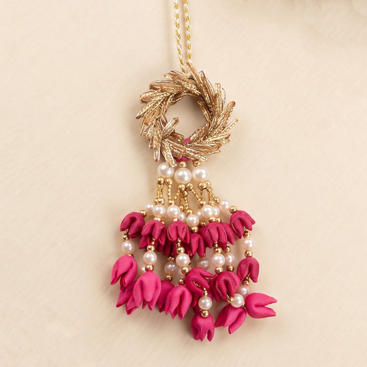 Handmade Floral Ring Tassel Silk Fabric Lumba Rakhi For Bhabhi With Roli Chawal