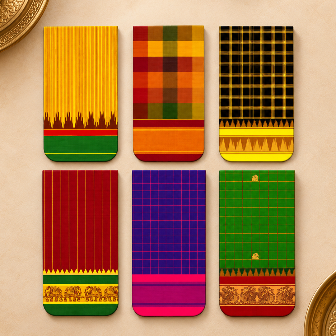 Set Of 6 | Traditional Kanchipuram Silk-Inspired Magnetic Bookmarks