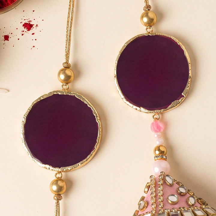 Handmade Pink Premium Agate Bhaiya Bhabhi Couple Rakhi And Lumba Set With Roli Chawal, Nariyal And Gift Box | Set of 2