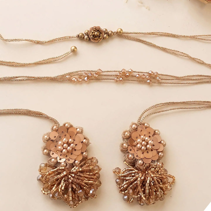 Handmade Moti Phool Couple Rakhi Lumba Set With Roli Chawal For Bhaiya Bhabhi