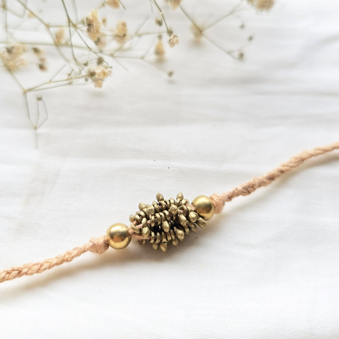 Beaded Zarna Brass Beads Rakhi With Roli Chawal For Brother