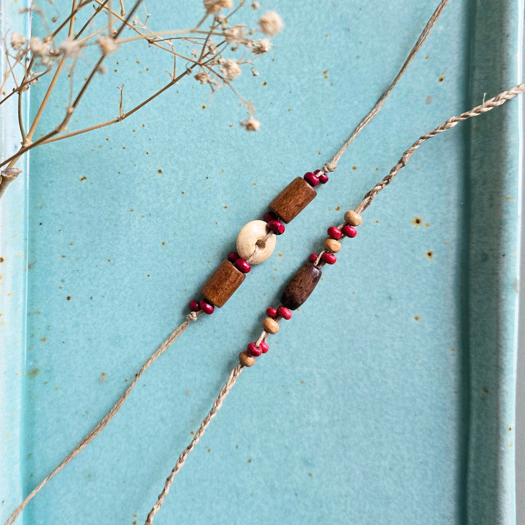 Handcrafted Wooden Bead RakhiWith Roli Chawal For Brother | Set of 2