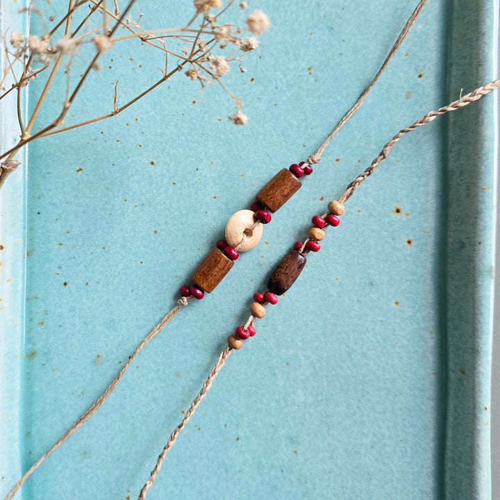 Handcrafted Wooden Bead RakhiWith Roli Chawal For Brother | Set of 2