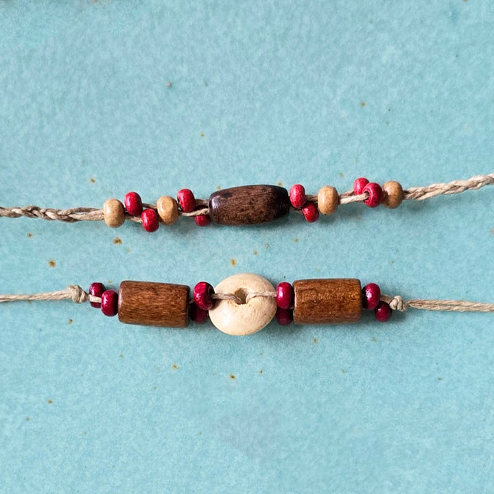 Handcrafted Wooden Bead RakhiWith Roli Chawal For Brother | Set of 2