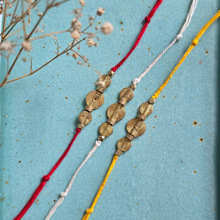 Beaded Spiral Motif Rakhi With Roli Chawal For Brother | Set of 3