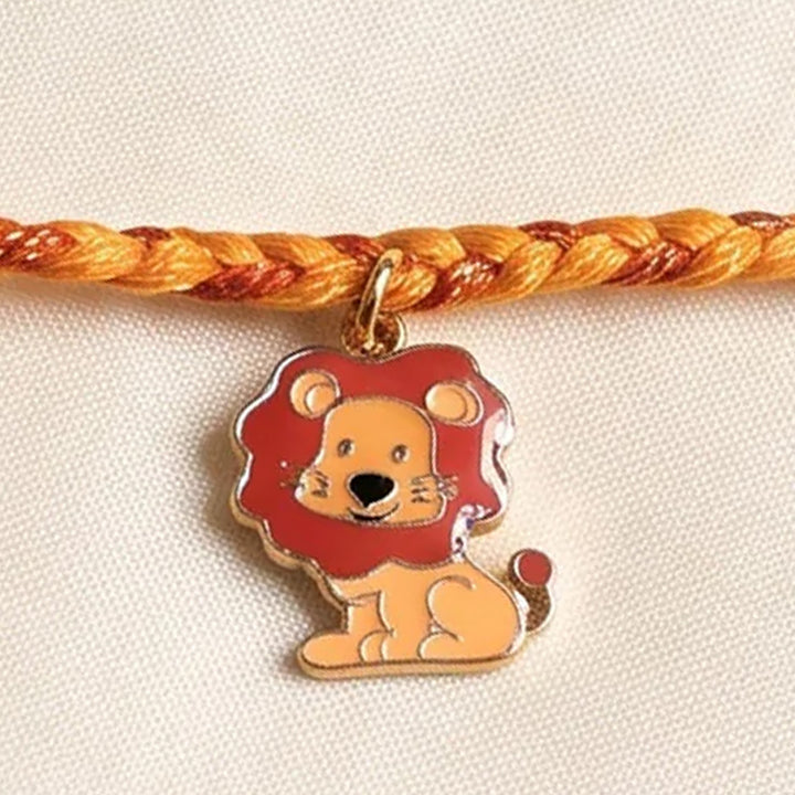Handmade Lion Charm Rakhi With Roli Chawal For Kids