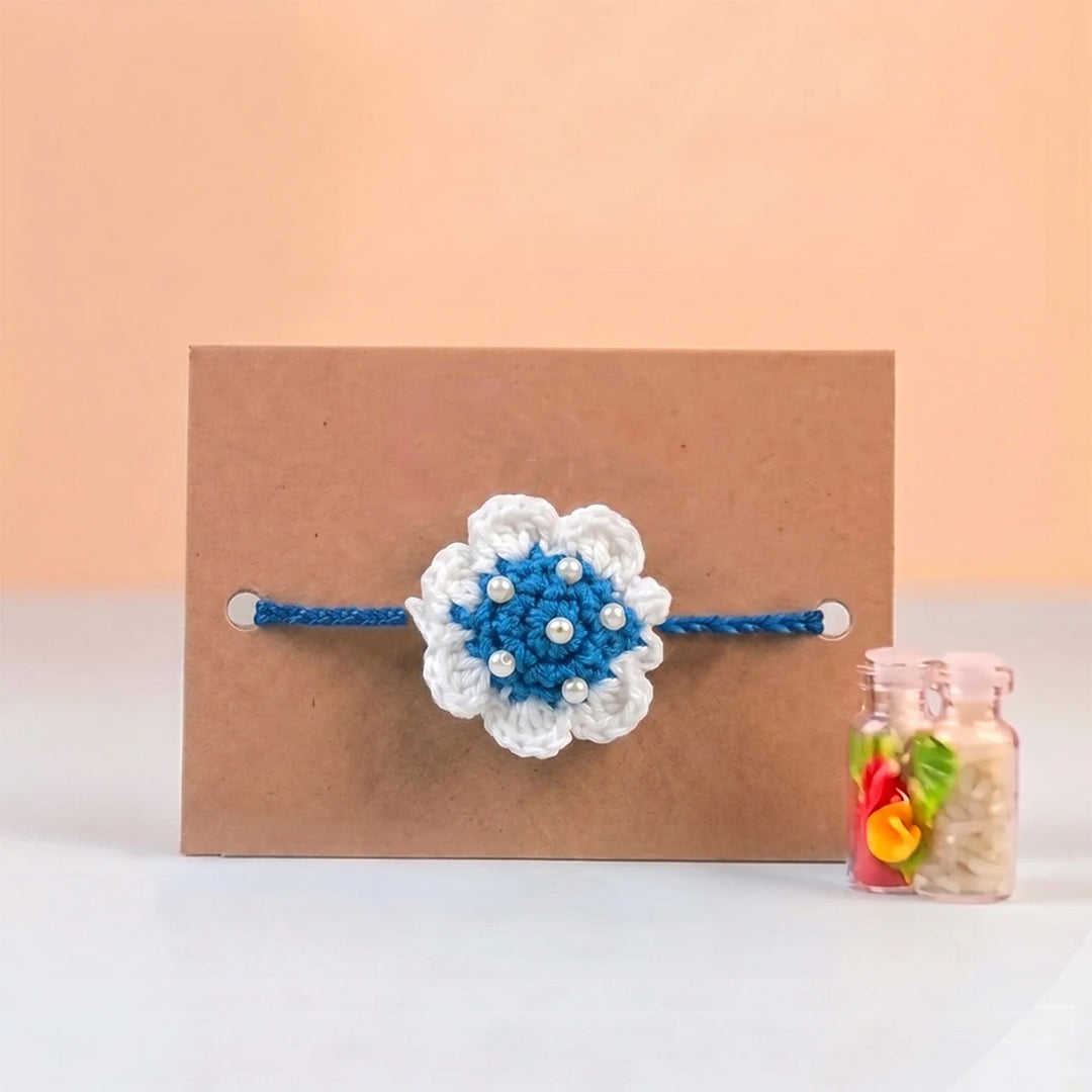 Handmade Crochet Floral Theme Rakhi With Roli Chawal for Bhaiya
