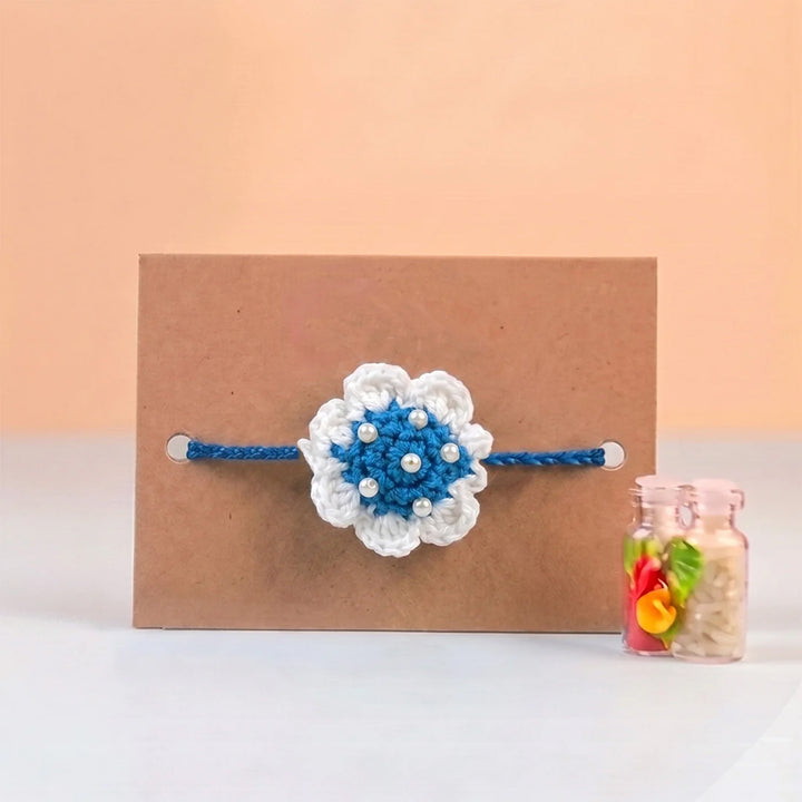 Handmade Crochet Floral Theme Rakhi With Roli Chawal for Bhaiya