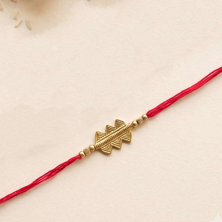 Beaded Keepsake Brass Rakhi With Roli Chawal For Brother