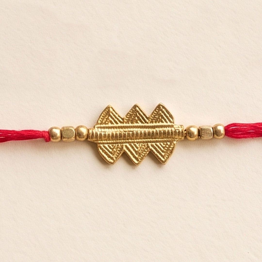 Beaded Keepsake Brass Rakhi With Roli Chawal For Brother