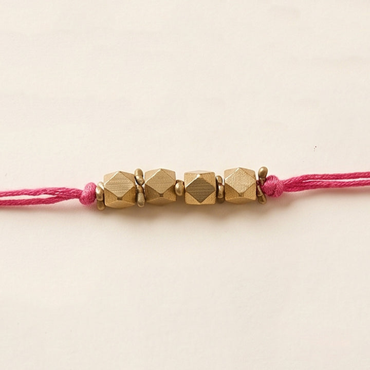 Beaded English Colour Brass Rakhi With Roli Chawal For Brother