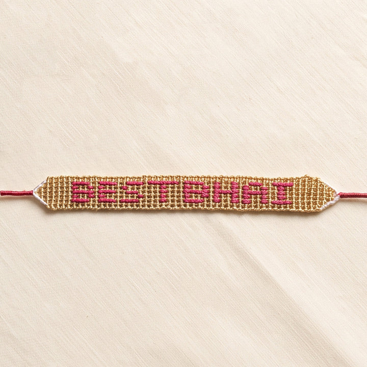 Personalized Hand Beaded Golden & Maroon Bracelet Rakhi With Roli Chawal For Brother