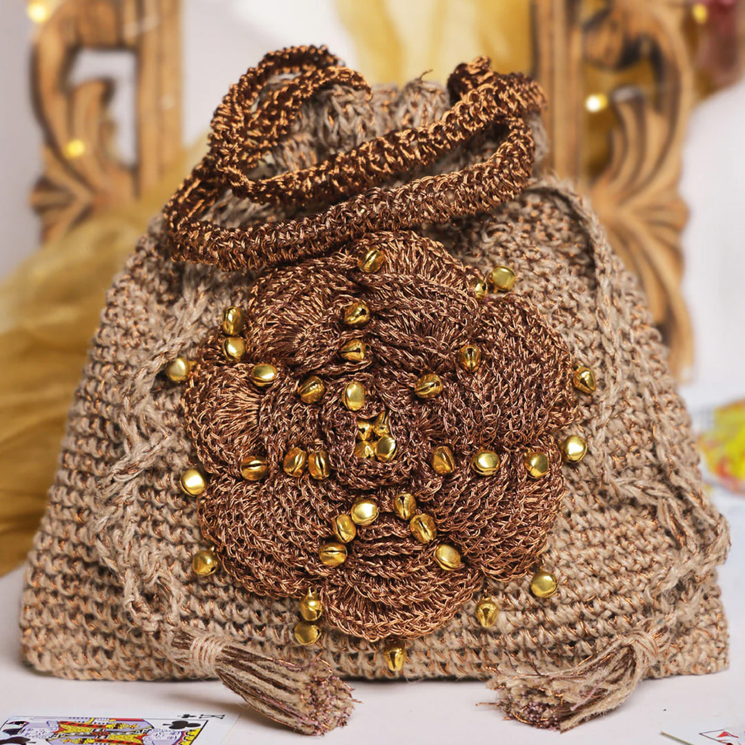 Handmade Crochet Rustic Bloom Ghungroo Potli