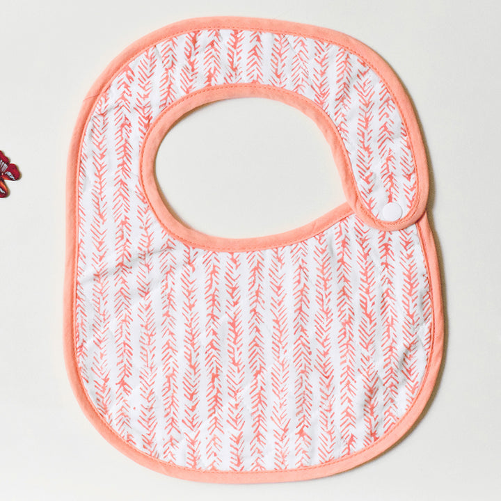 Block Printed Peach Harvest Bib