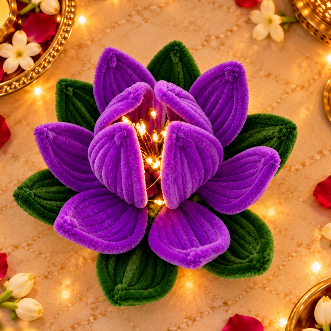 Handcrafted Phool Bai Purple Lotus Pipe Cleaner LED Tealight Holder