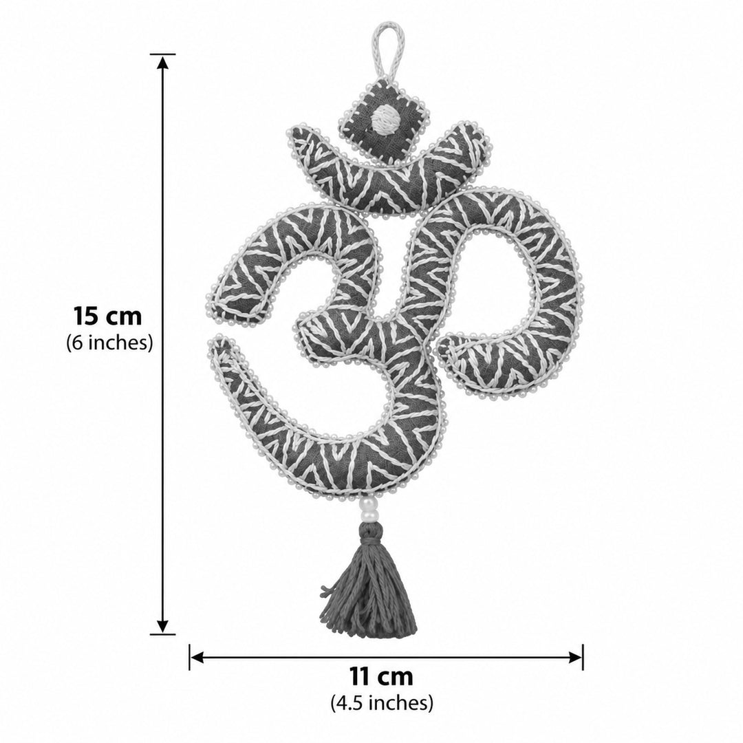 Hand Embroidered Aipan Art Aum Hanging With Glass Beads