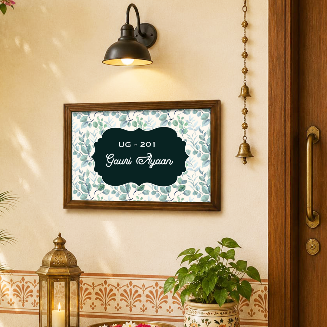 Personalized Botanic Printed Wooden & Acrylic Name Plate with 3D Letters