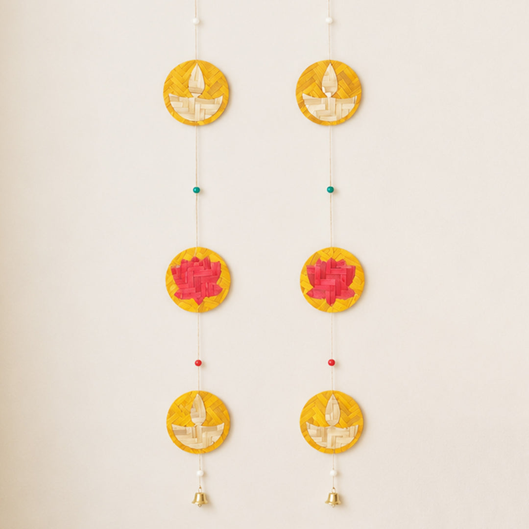Set of 2 | "Jyoti" Handcrafted Bamboo Diya Wall Hanging For Festive Decor