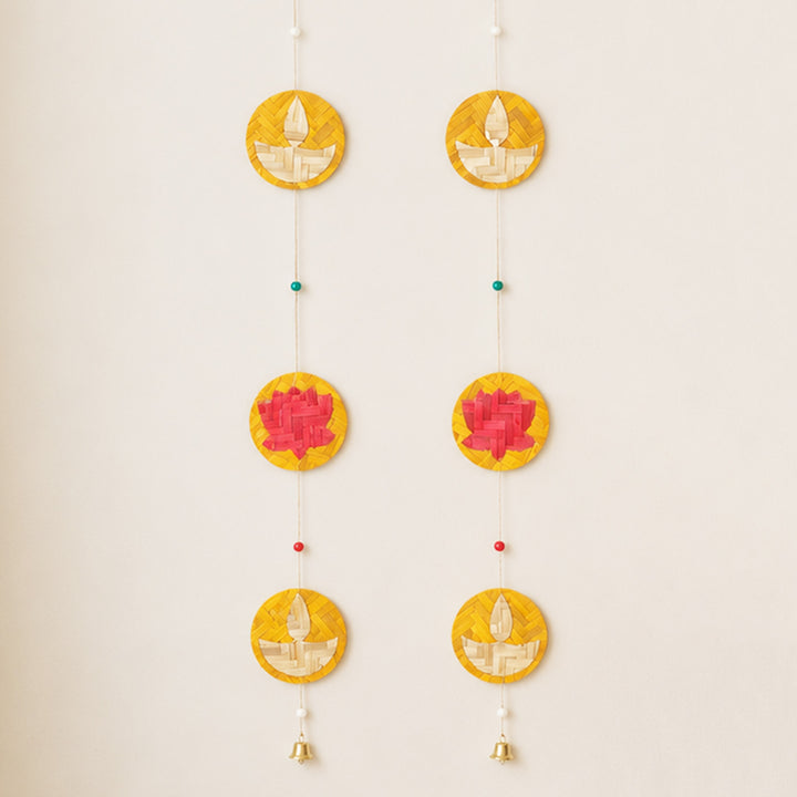 Set of 2 | "Jyoti" Handcrafted Bamboo Diya Wall Hanging For Festive Decor