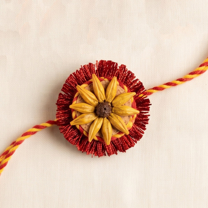 Plantable Surajmukhi Seed Rakhi With Cotton Mauli Thread & Wheat Grain For Brother