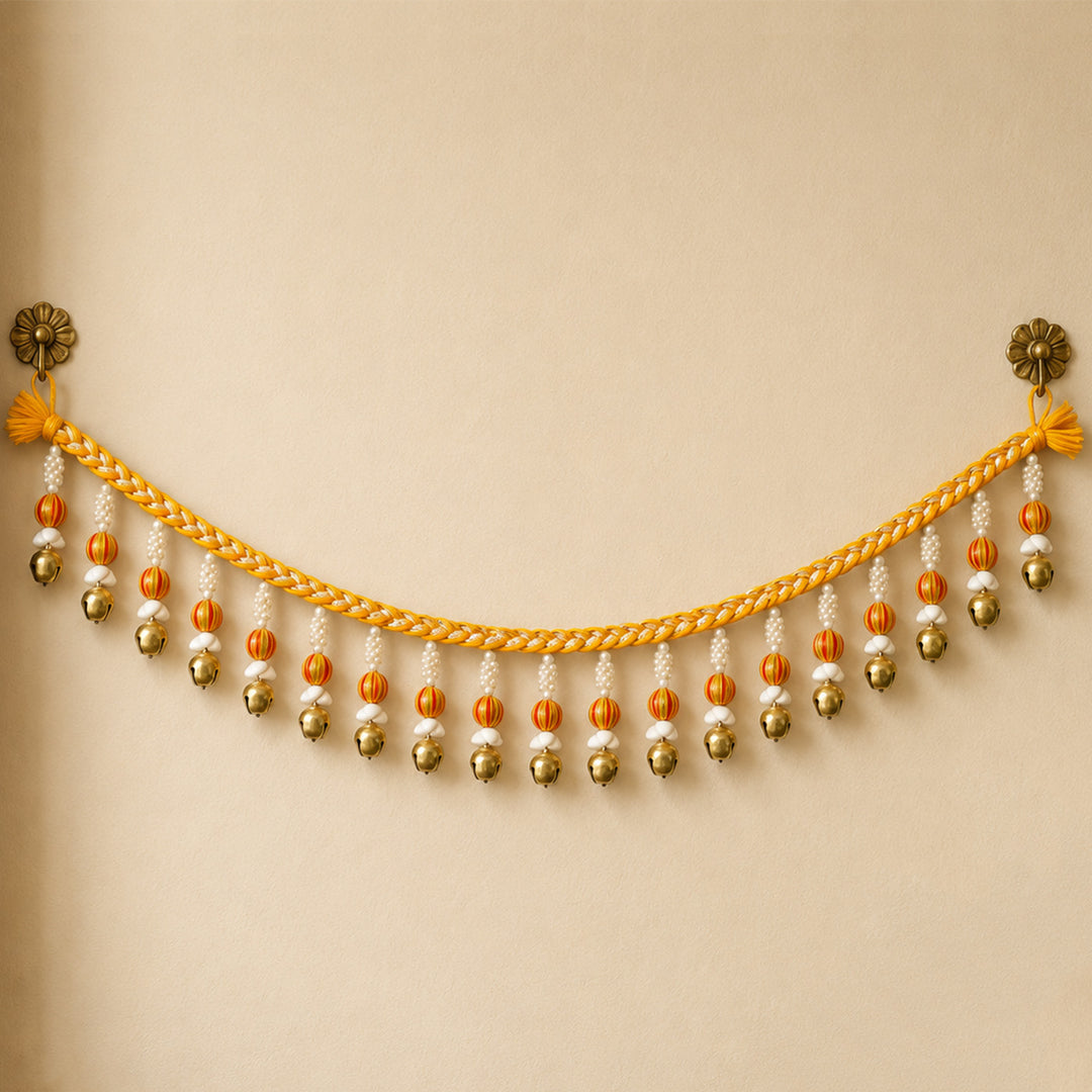 Handmade Mouli Thread & Wool Toran With Ghunghroo Bell Tassels For Festive Decor