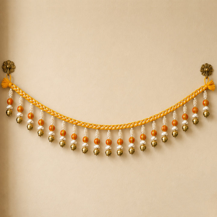 Handmade Mouli Thread & Wool Toran With Ghunghroo Bell Tassels For Festive Decor